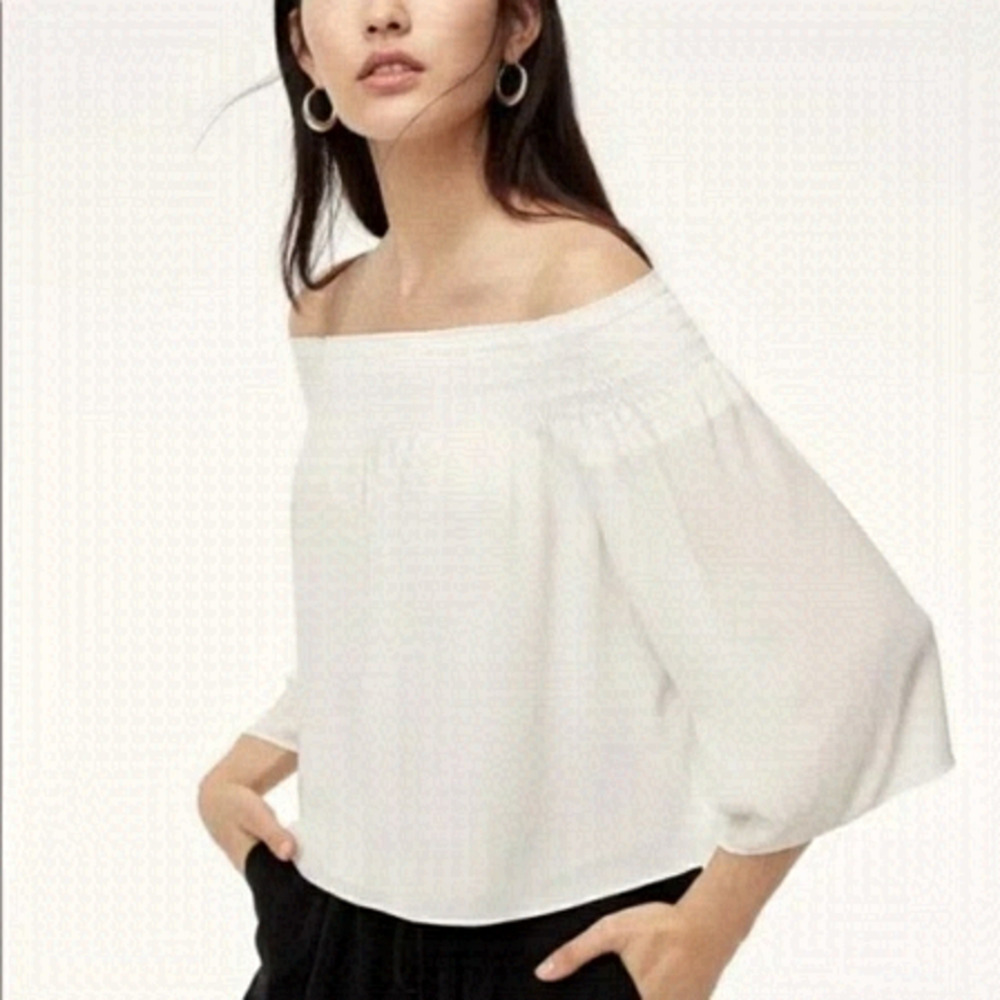 ARITZIA Babaton Chagall Off The Shoulder Cropped Blouse Espace White Size small